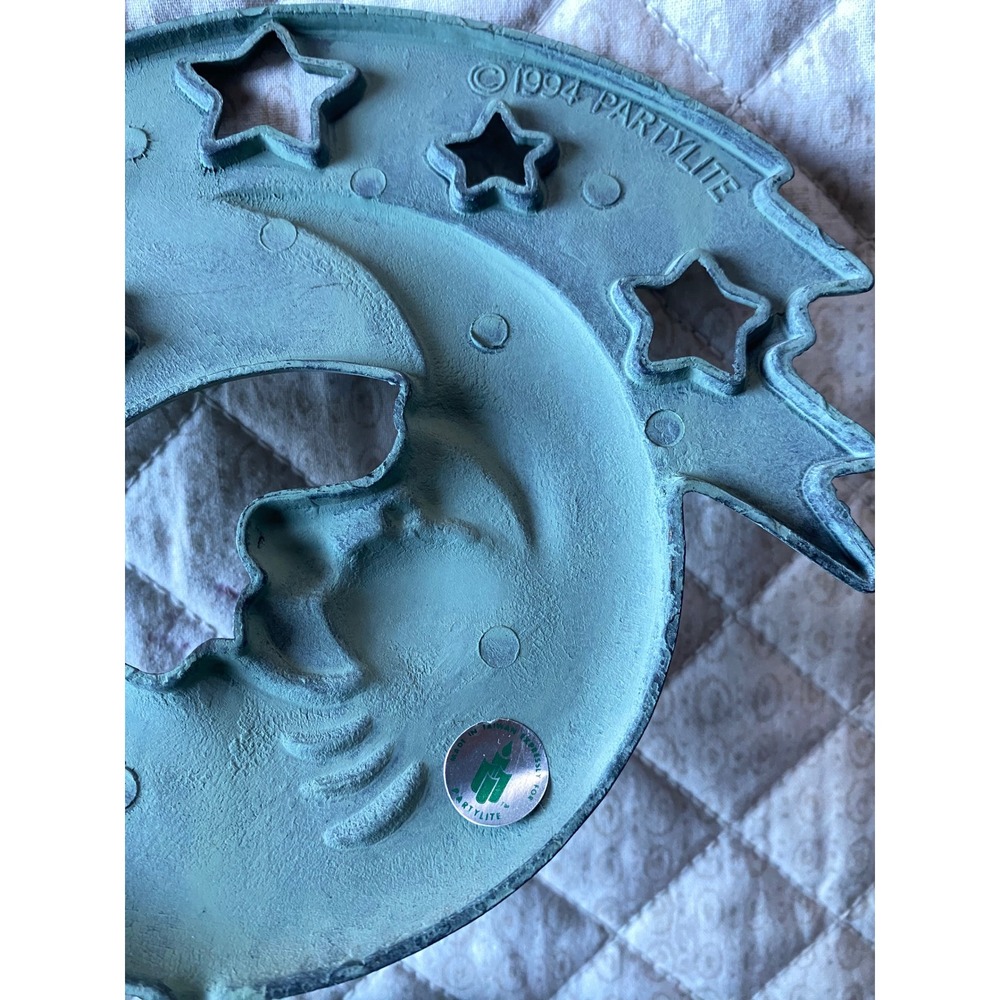 Vintage 1994 Partylite Sun and Moon Wall Sconce Pair Teal Verdigris Celestial - Picture 8 of 14